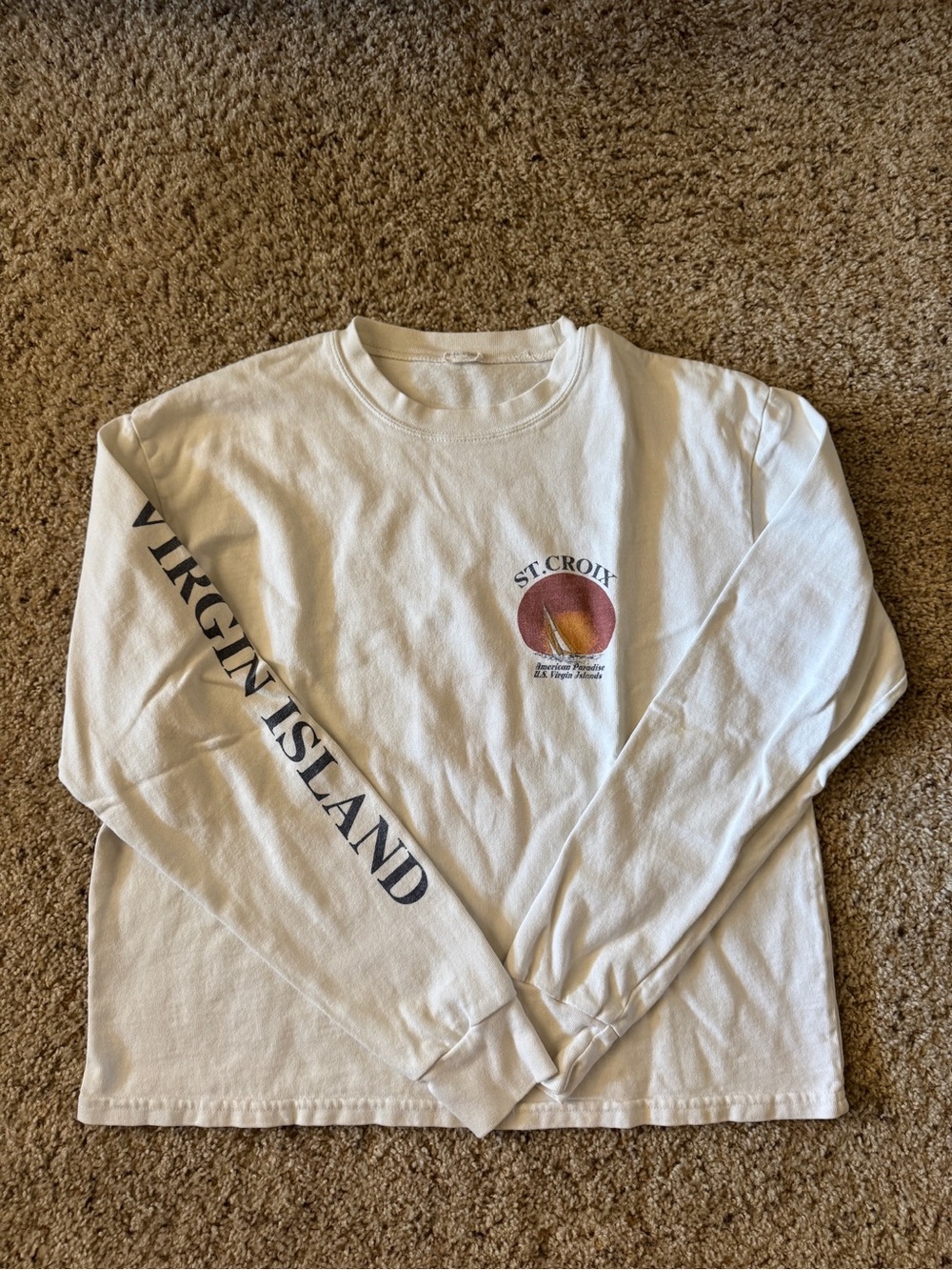 St. Croix Virgin Island Long Sleeve Tee - White with Sunset Graphic